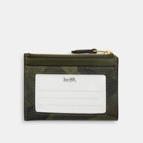 Coach Mini Skinny ID Card Case Signature Camo Print Gold/Dark Cypress Multi NWT - Picture 3 of 4